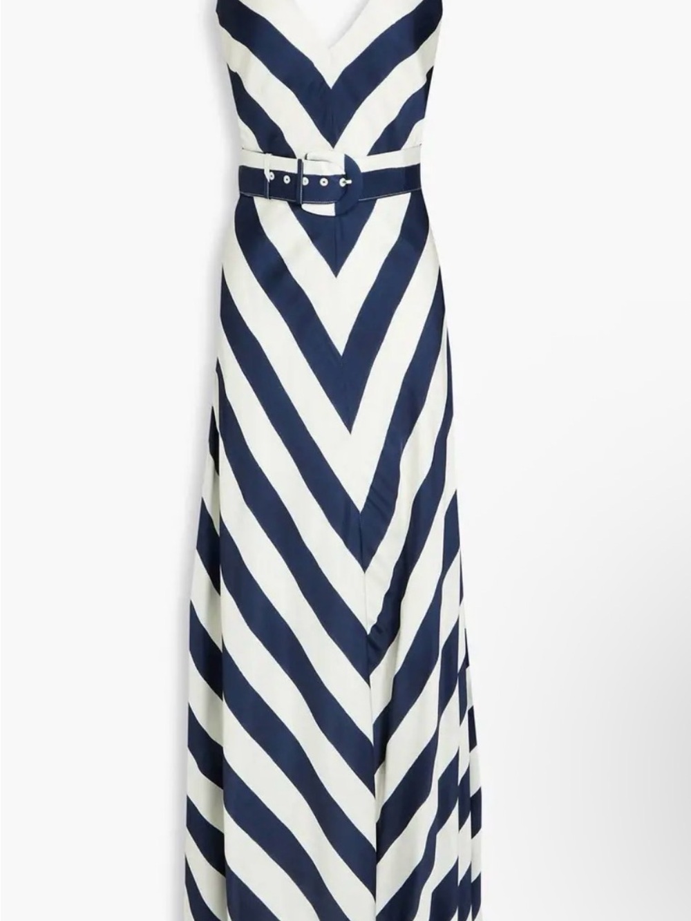 NICHOLAS Navy and White Chevron V-Neck Maxi Dress with Belt